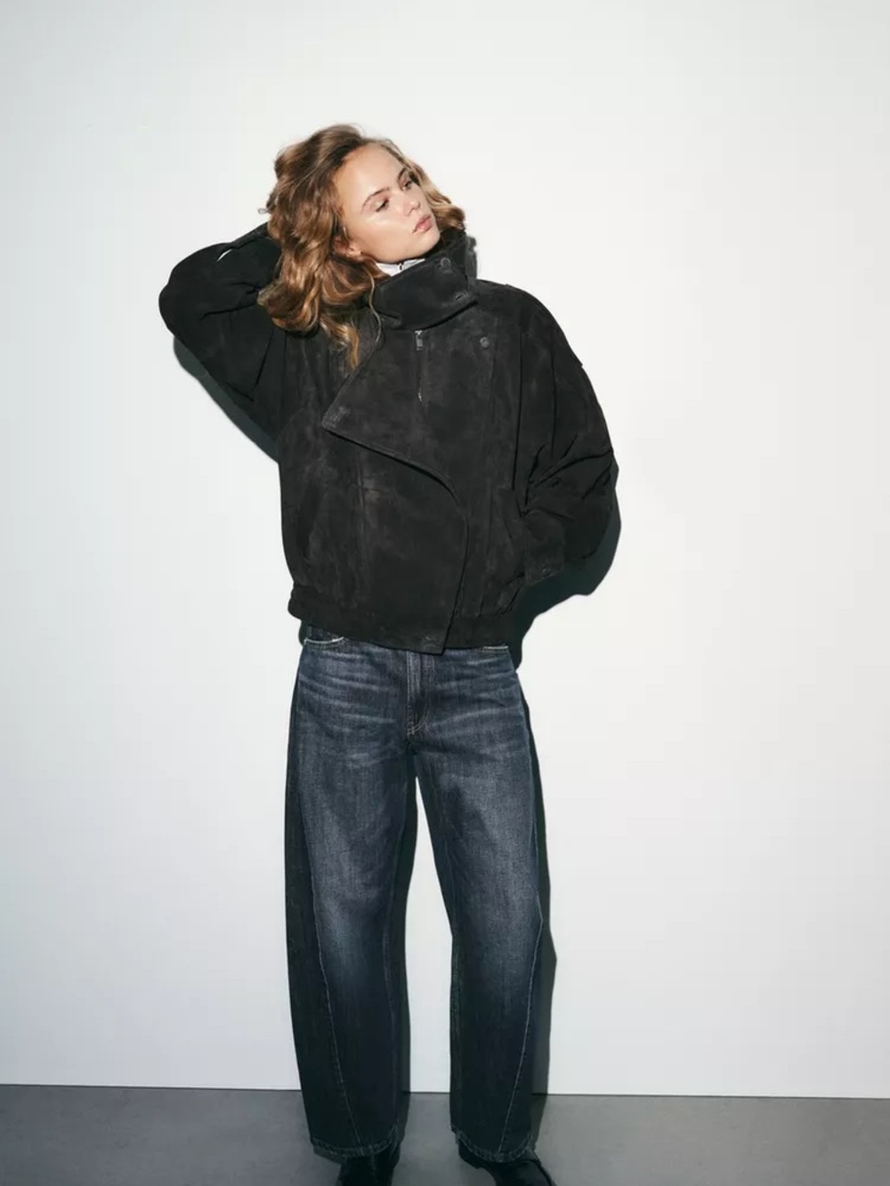 Zara Black Suede Bomber Jacket